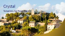  Presentation with honeymoon france - PPT layouts with old western buildings - eygalieres provence france background and a sky blue colored foreground