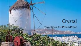  Presentation with old windmill - Theme having old whitewashed typical greek windmill background and a light blue colored foreground
