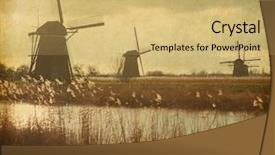  Presentation with old photo - PPT theme consisting of old windmill - mill network at kinderdijk-elshout netherlands background and a yellow colored foreground