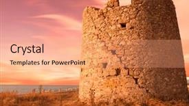  Presentation with old windmill - Audience pleasing theme consisting of old windmill ai gyra beach lefkada greece backdrop and a coral colored foreground