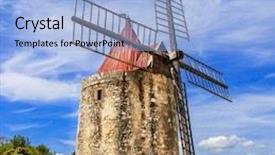  Presentation with old windmill - Theme featuring old windmill in provence france background and a light blue colored foreground