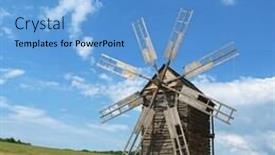  Presentation with old windmill - Colorful PPT theme enhanced with old windmill on a picturesque hill backdrop and a teal colored foreground
