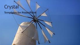  Presentation with old windmill - Audience pleasing slide deck consisting of old windmill over blue sky backdrop and a teal colored foreground
