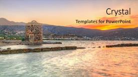  Presentation with old windmill - PPT theme featuring old windmill ruin at mirabello bay on crete greece background and a coral colored foreground