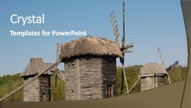  Presentation with old windmill - Presentation featuring old windmill ukraine background and a teal colored foreground