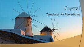 Presentation with cyclades - PPT theme consisting of old-windmillls-in-mykonos-island background and a light blue colored foreground