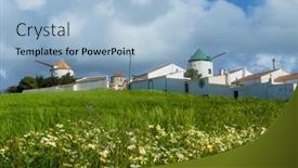  Presentation with windmills - Theme consisting of old-windmills-near-vila background and a light blue colored foreground