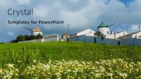  Presentation with windmills - Presentation theme having old-windmills-near-vila background and a light blue colored foreground