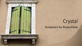  Presentation with closed - Colorful slide set enhanced with old window with closed shutters backdrop and a coral colored foreground