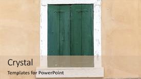  Presentation with tropical flowers close up - Cool new PPT layouts with old window with closed shutters backdrop and a coral colored foreground