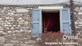  Presentation with flowers - PPT theme featuring old window with open shutters background and a  colored foreground