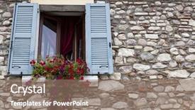  Presentation with flower on wall - Slide deck featuring old window with open shutters background and a  colored foreground