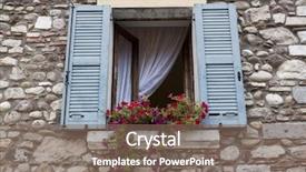  Presentation with flowers - Amazing slide deck having old window with open shutters backdrop and a  colored foreground