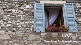  Presentation with flowers - Slide set consisting of old window with open shutters background and a  colored foreground