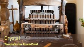  Presentation with press - PPT theme featuring old-wine-press-in-moor background and a tawny brown colored foreground