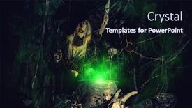  Presentation with forest fairy - Cool new PPT theme with old witch cooks a sorcery potion in the thicket of the forest fairy tales on halloween backdrop and a wine colored foreground
