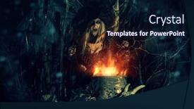 Presentation with fairy tales - Audience pleasing PPT layouts consisting of old witch cooks a sorcery potion in the thicket of the forest fairy tales on halloween backdrop and a navy blue colored foreground
