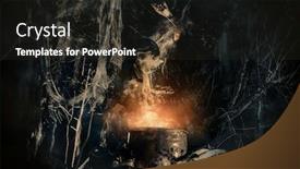  Presentation with fairy tales - PPT layouts enhanced with old witch cooks a sorcery potion in the thicket of the forest fairy tales on halloween background and a dark gray colored foreground