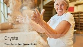  Presentation with flour - Slide set consisting of old-woman-as-a-baker background and a soft green colored foreground