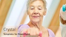  Presentation with physiotherapy - Slide deck consisting of old-woman-as-a-dumbbell background and a lemonade colored foreground