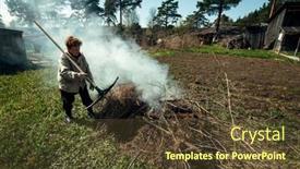  Presentation with farm house - Theme having old-woman-burns-branches-near background and a tawny brown colored foreground