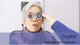  Presentation with eye wash - PPT theme having old woman check on eye background and a teal colored foreground