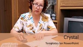  Presentation with lost people - Cool new presentation theme with old woman counts money backdrop and a coral colored foreground