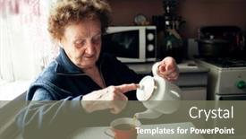  Presentation with tea - PPT theme featuring old-woman-drinking-tea background and a gray colored foreground