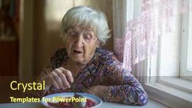  Presentation with old house - PPT theme consisting of old-woman-eating-soup-sitting background and a tawny brown colored foreground