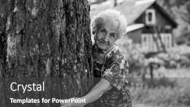  Presentation with black white tree - Beautiful PPT theme featuring old-woman-hugging-a-tree backdrop and a dark gray colored foreground