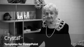  Presentation with old photo - Amazing presentation theme having old-woman-in-a-room backdrop and a dark gray colored foreground
