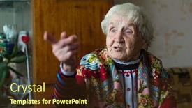  Presentation with pensioner - Slide set consisting of old-woman-in-bright-clothes background and a wine colored foreground