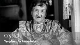  Presentation with old clothes - Amazing slide deck having old-woman-in-ethnic-clothes backdrop and a gray colored foreground