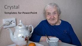  Presentation with old house - Presentation design consisting of old-woman-in-her-house background and a light gray colored foreground