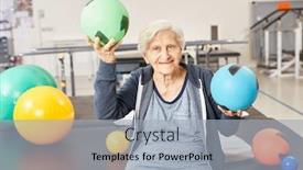  Presentation with rehab - Colorful presentation design enhanced with old-woman-in-rehab-sport backdrop and a light gray colored foreground