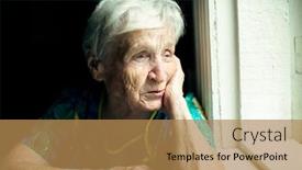  Presentation with old - Amazing presentation design having old-woman-looks-out backdrop and a coral colored foreground