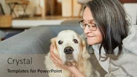  Presentation with old dog - Presentation theme featuring old-woman-lovingly-hugs background and a coral colored foreground