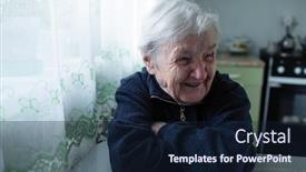  Presentation with pensioner - Colorful theme enhanced with old-woman-pensioner-laughs-sitting backdrop and a wine colored foreground