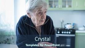  Presentation with care elderly - PPT layouts with old-woman-portrait-near-window background and a ocean colored foreground