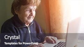  Presentation with sing - Colorful PPT layouts enhanced with old woman sing laptop computer backdrop and a dark gray colored foreground
