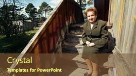 Presentation with rural home - Cool new PPT theme with old-woman-sitting backdrop and a tawny brown colored foreground