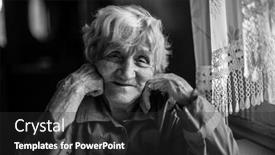  Presentation with old photo - Amazing presentation design having old-woman-sitting backdrop and a dark gray colored foreground