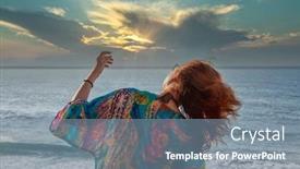  Presentation with south beach - Amazing PPT theme having old-woman-standing-arranging backdrop and a seafoam green colored foreground