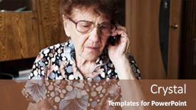  Presentation with elderly home - PPT layouts having old-woman-talking-on-mobile background and a tawny brown colored foreground