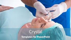  Presentation with plastic surgery - Slide set featuring old woman visiting male doctor for plastic surgery background and a teal colored foreground