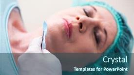  Presentation with plastic surgery - PPT layouts featuring old-woman-visiting-male-doctor background and a ocean colored foreground