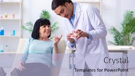  Presentation with old young - Cool new PPT theme with old-woman-visiting-young-doctor backdrop and a light blue colored foreground