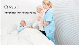  Presentation with caregiver - Amazing PPT theme having old-woman-visits-her-husband backdrop and a white colored foreground