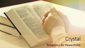  Presentation with old bible - Presentation featuring old woman with bible background and a yellow colored foreground