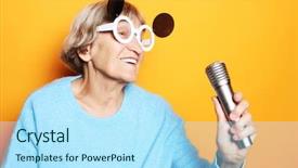  Presentation with old people - Presentation theme having old woman with big eyeglasses background and a arctic colored foreground